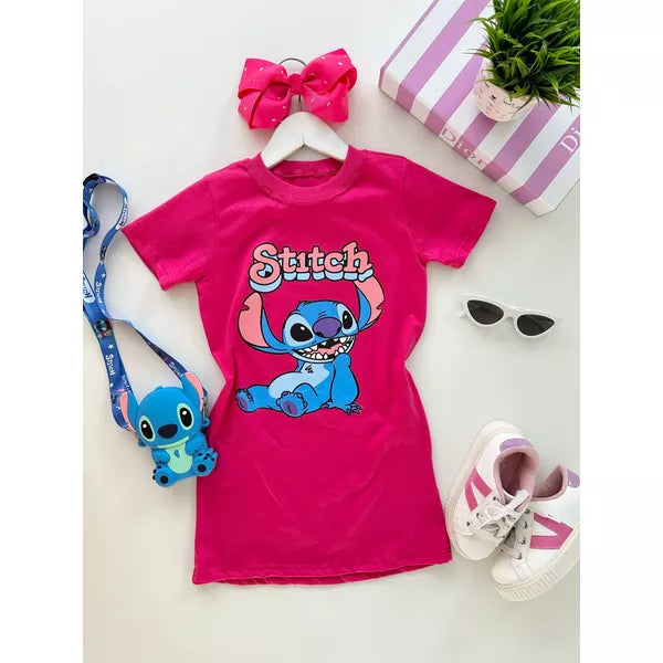 Camisetão Stitch Pink ® + Acessórios
